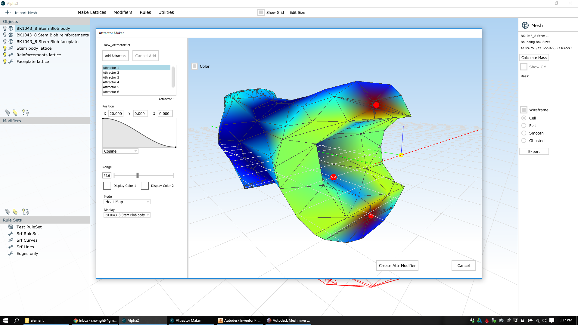 Attractor heat map, handlebar area