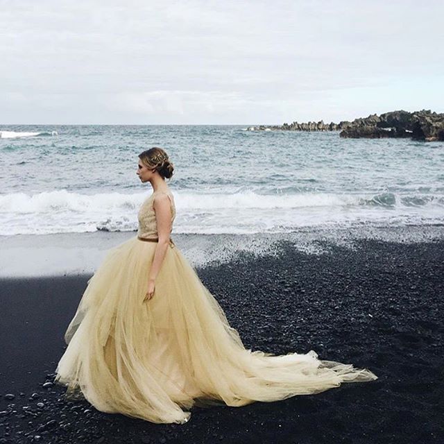 Light and shadow. Limited edition golden gown captured by @ashleykelemen for @magnoliarouge. #elizabethdye