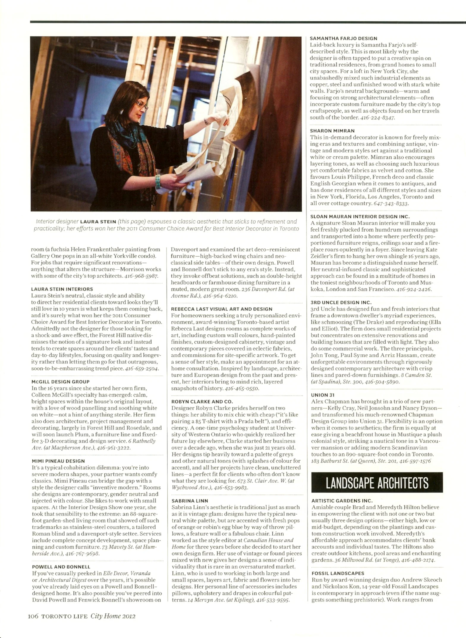 Toronto Life, Laura Stein, Toronto's Best Designers