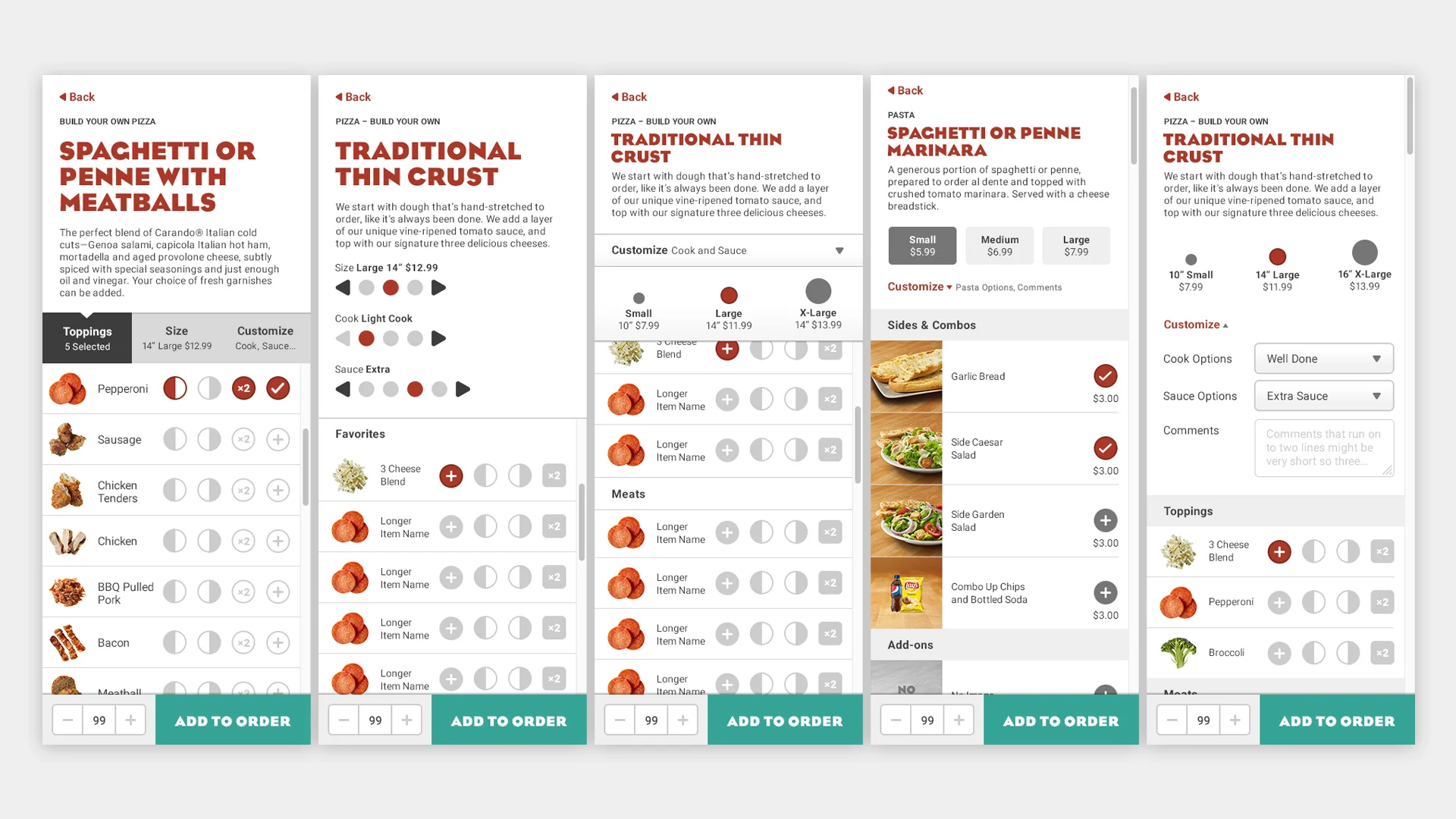 In designing our customization options we had to accommodate a wide range of CMS controlled options that varied by store location, food type, and screen size.