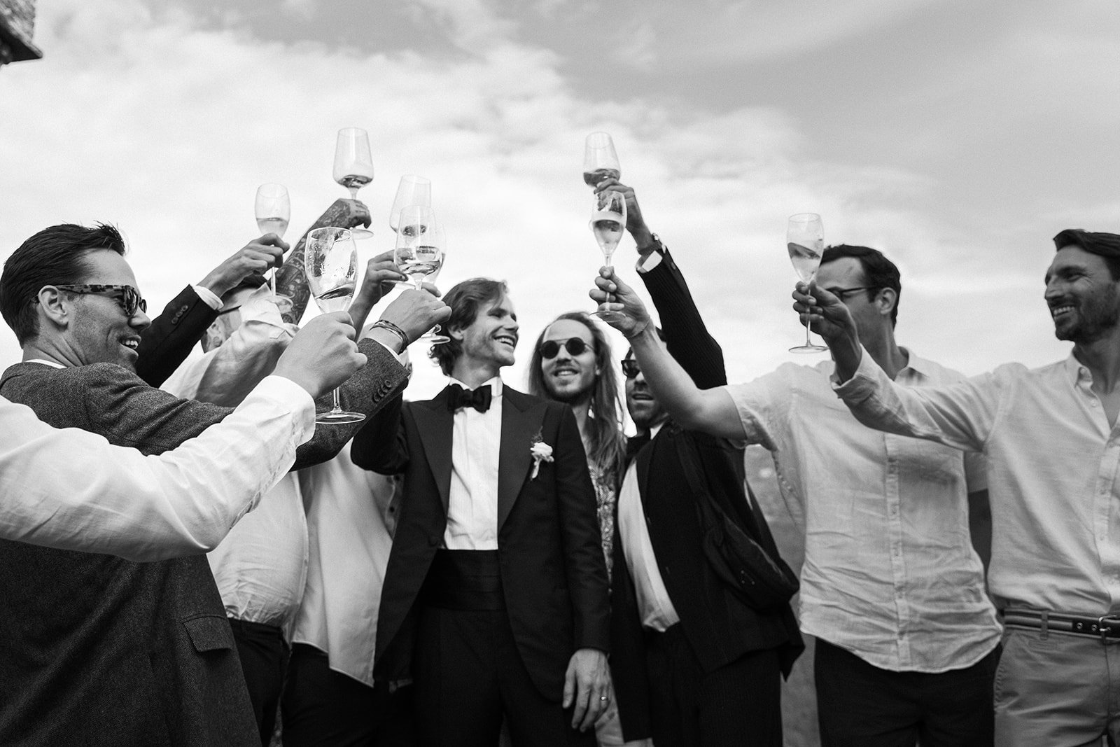 groom celebrating with his friends in Morcote