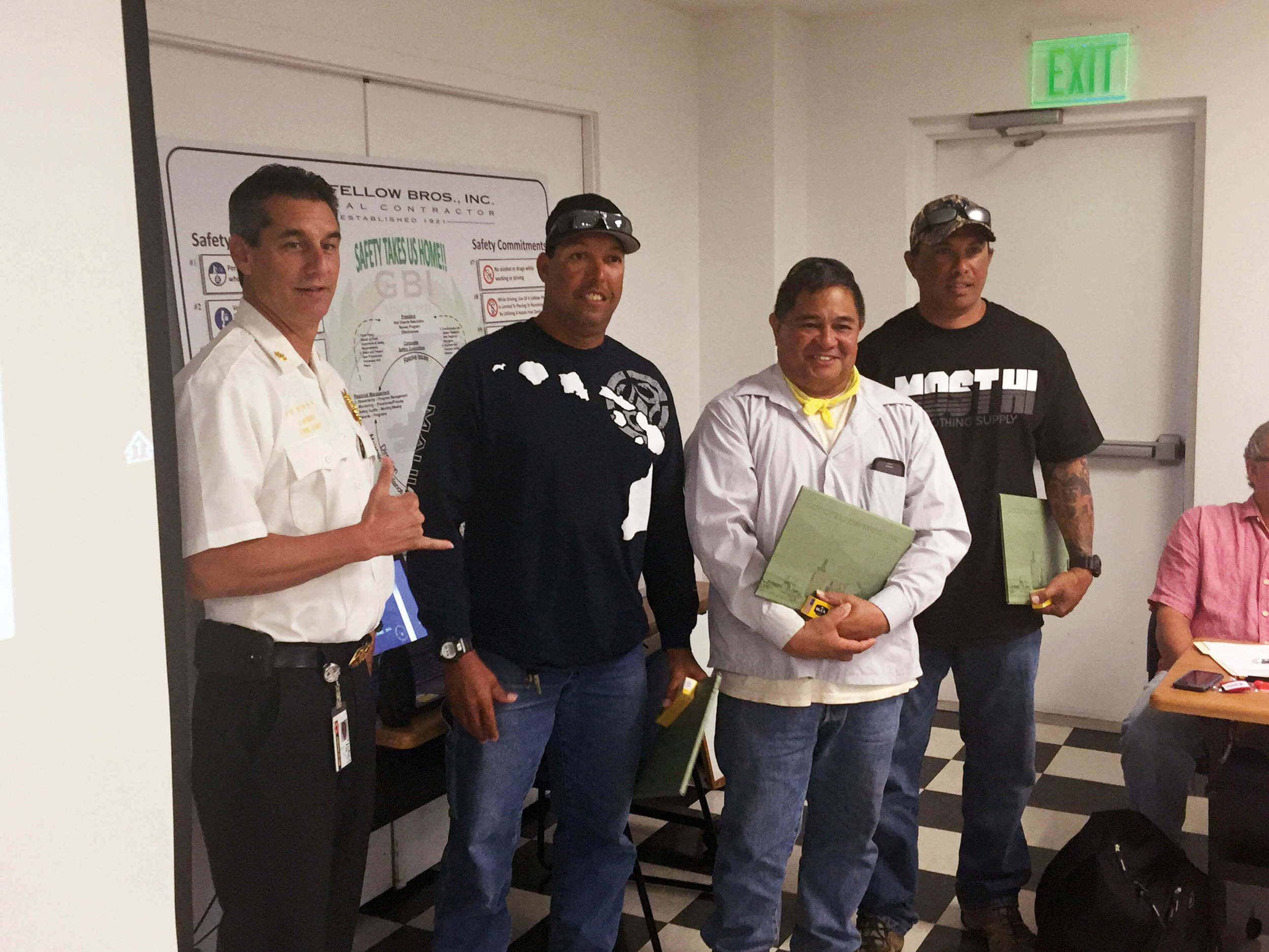 (L to R): Maui County Fire Chief Jeff Murray, Morris Ah Nee, Ricky Purdy and Joe Dickson