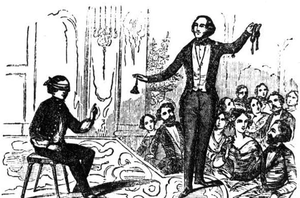 Robert-Houdin performing a convincing "second sight" act with his young son.