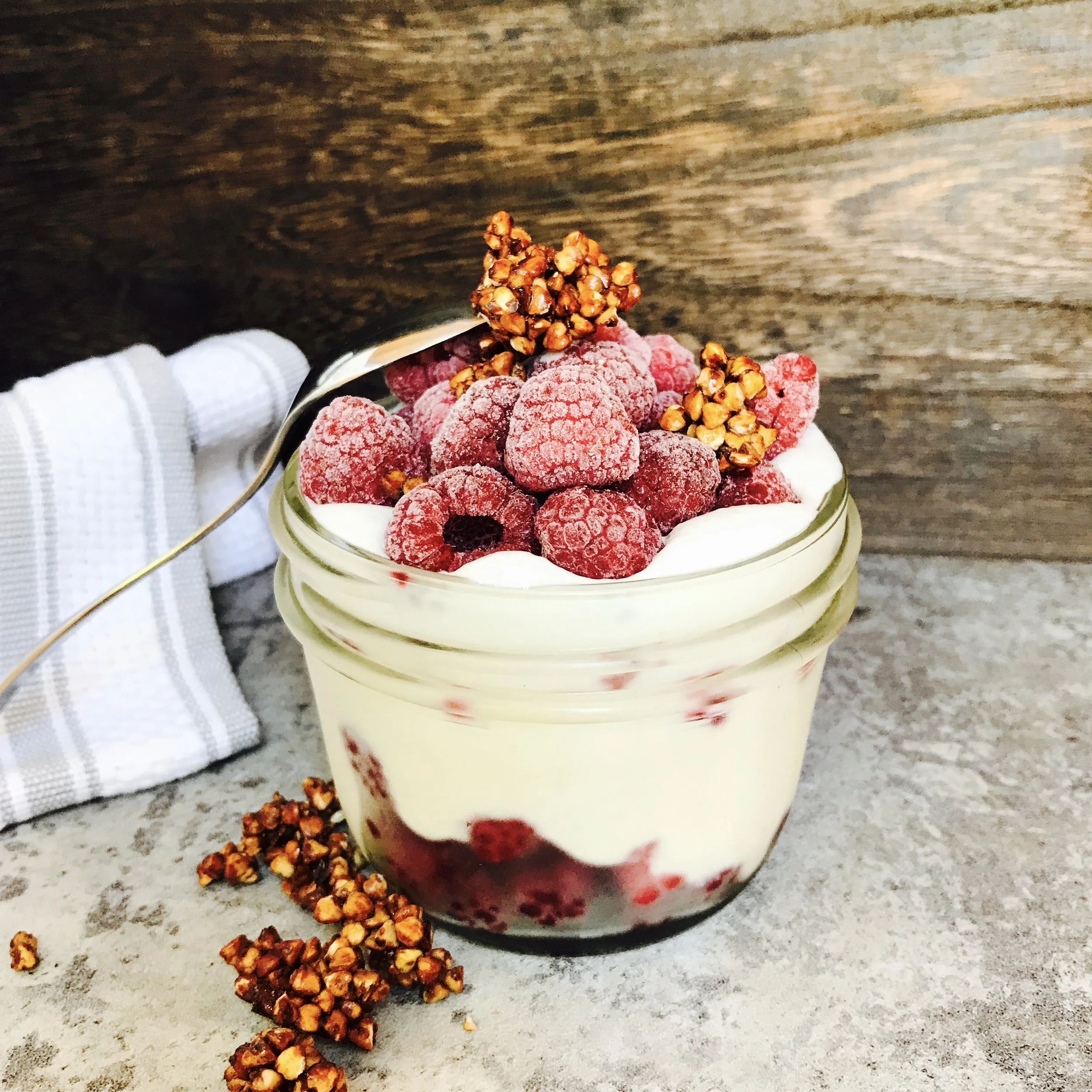 Frozen berries mixed into the almond milk yogurt make a freezy, ice creamy wonderfulness that is just too good to be true. Ice cream for breakfast anyone? Yes, please! 