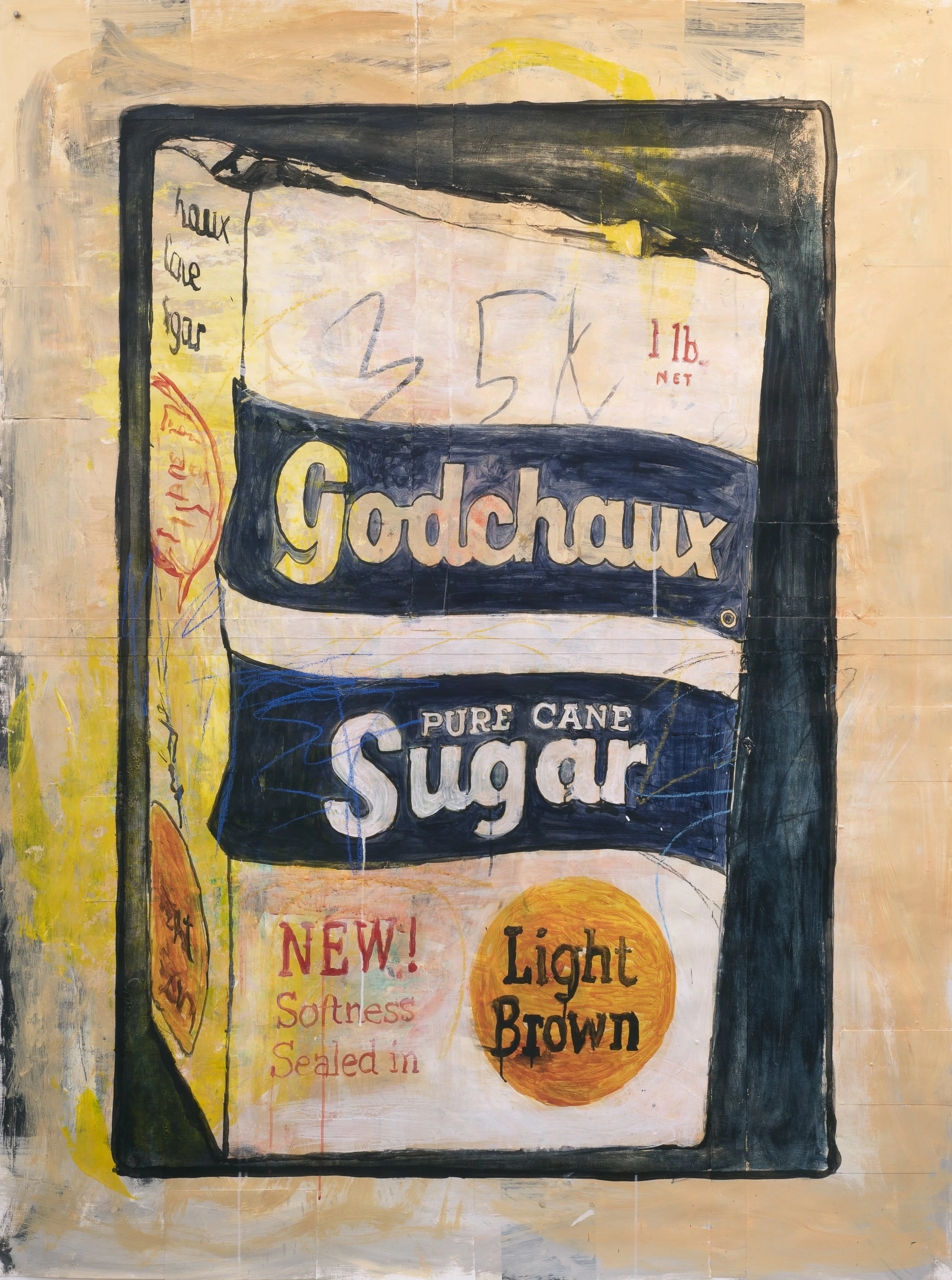 Godchaux (light brown) 

 

 72" x &nbsp;54"  acrylic and collage on canvas paper  2022  &nbsp; 