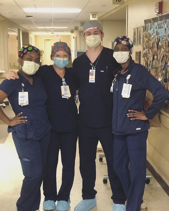 UA alumni before donning PPE for night shift COVID ICU. &hearts;️ my coworkers.  Just missing @power0_oup ! #bamanurse  #rolltide.r