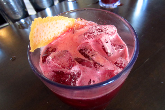 Never Let Me Go by Matthew Biancaniello: Cynar, creme de cassis, fresh blood orange juice.​ 
