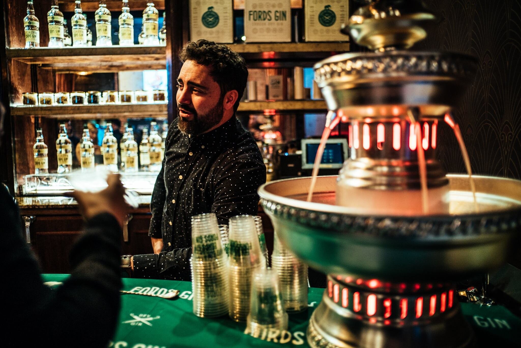 Tim Cooper and the Fords Gin fountain at ABTG NYC | Photo by Daniel Schaefer