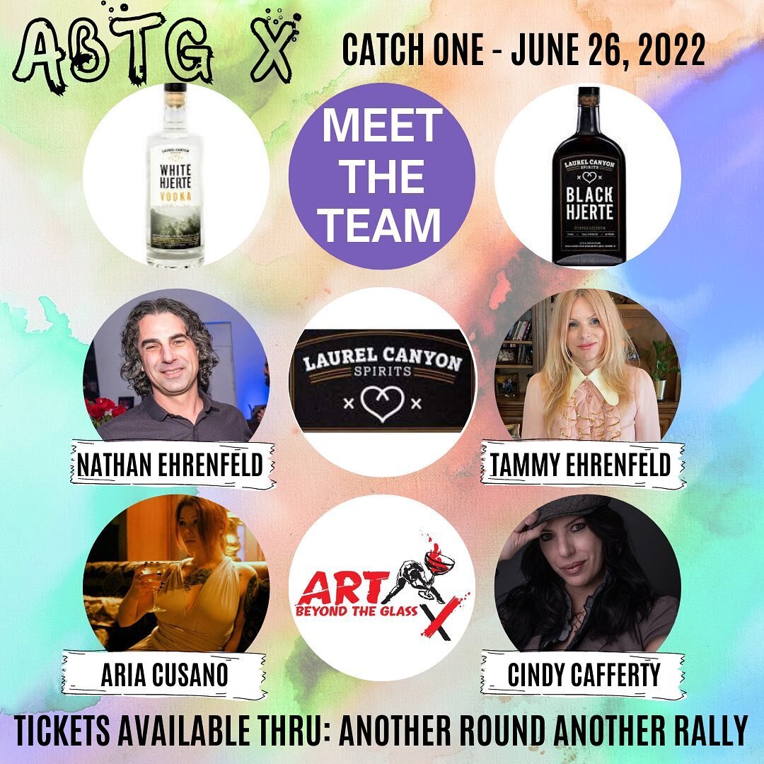 INTRODUCING TEAM LAUREL CANYON SPIRITS
Aria Cusano (Intercrew &amp; The Culver Hotel)
Cindy Cafferty (The Chestnut Club)
Nathan Ehrenfeld (Laurel Canyon Spirits)
Tammy Ehrenfeld (Laurel Canyon Spirits)
 Tickets to the 10th Art Beyond the Glass on Sun