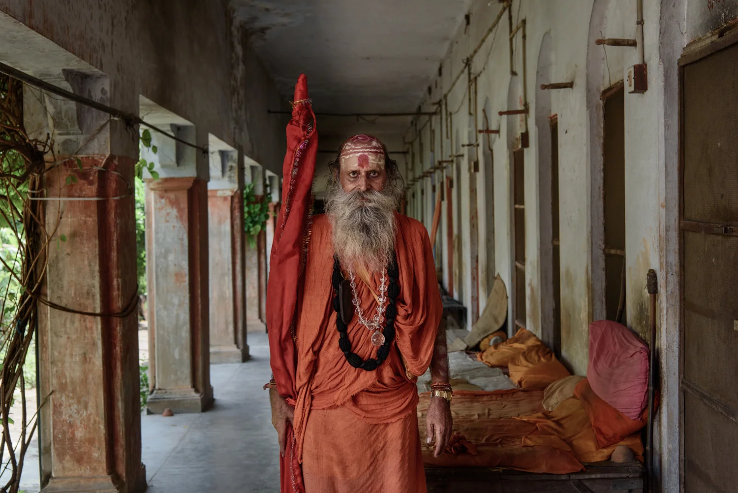 A sadhu at the men's accomodation section of Mumukshu Bhawan in Varanasi.