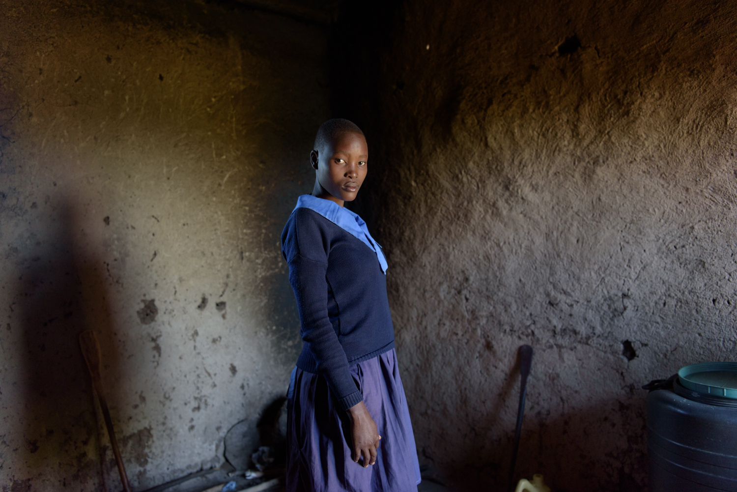  D.R., 16, studies at the Ngukumahando Primary School and runs home everyday during lunch break to breastfeed her newborn. D.'s family is supportive and her mother takes care of her child when she is at school. 