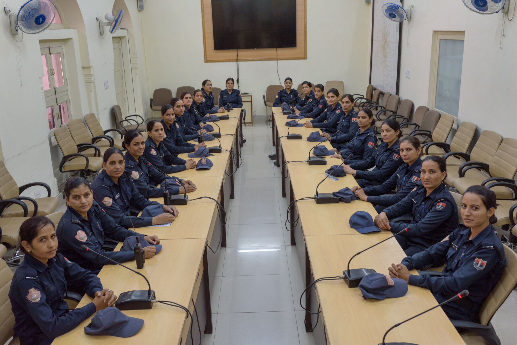  Members of the lady police patrol unit of Jaipur police during training at the Jaipur police commissionerate on 19th April, 2018. 