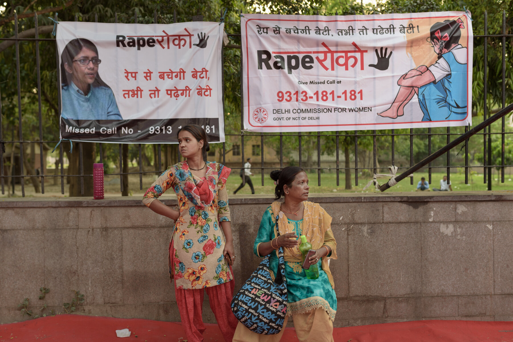  Posters by Delhi Commission for Women  (DCW) addressing the issue of sexual violence near Samta Sthal, Delhi during the fasting of DCW's Chairperson Swati Maliwal. 