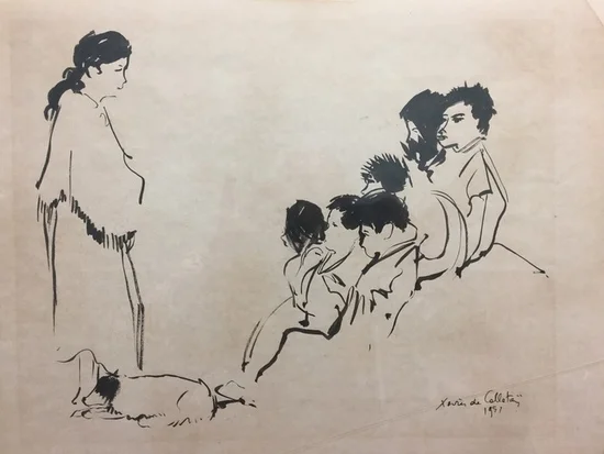 "Woman, Dog, and Group of Children" by Xavier de Callatay
