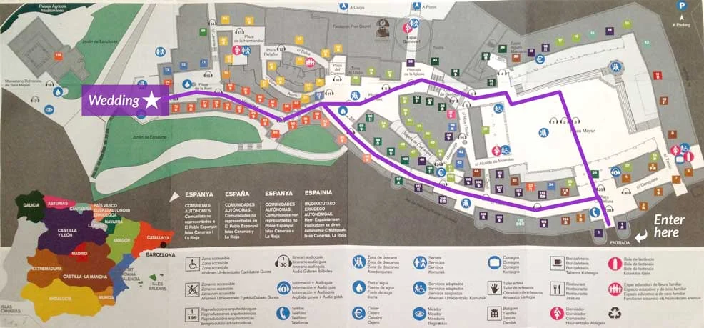 Map to the venue, Monestir de Sant Miquel, from Poble Espanyol's main entrance.