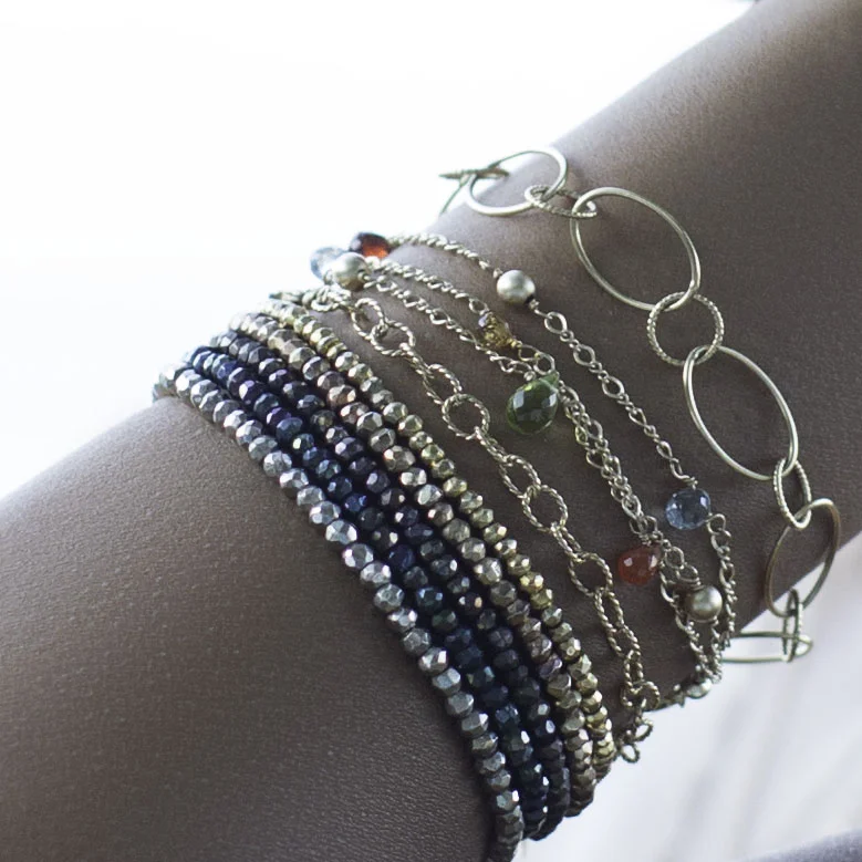 Our Cleopatra bracelet in midnight and custom chain bracelets