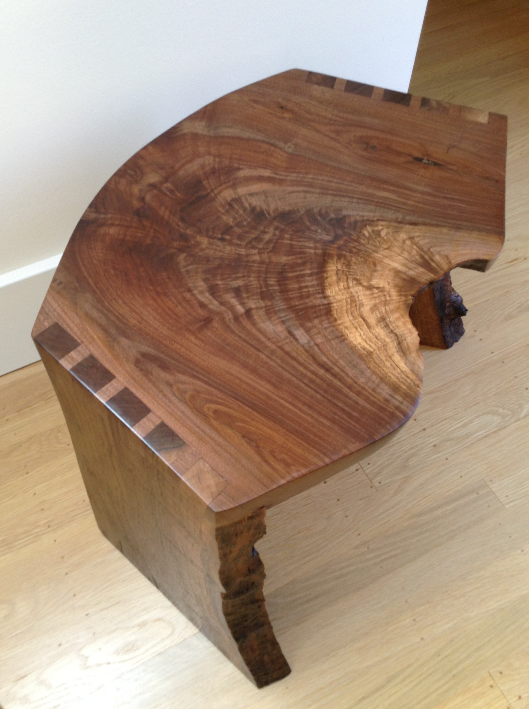 Crotch Seat. A concept I had in my head for a piece of walnut crotch, live edges and lots of figure. 