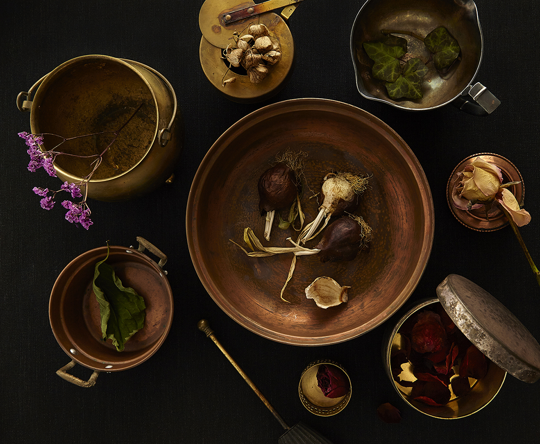 Still Life * Prop Style * Tarnished Metal * Antiques * Dried Flowers * Prop Stylist: Josephine Castellano JosCast.com Photographer: Amanda James Photo