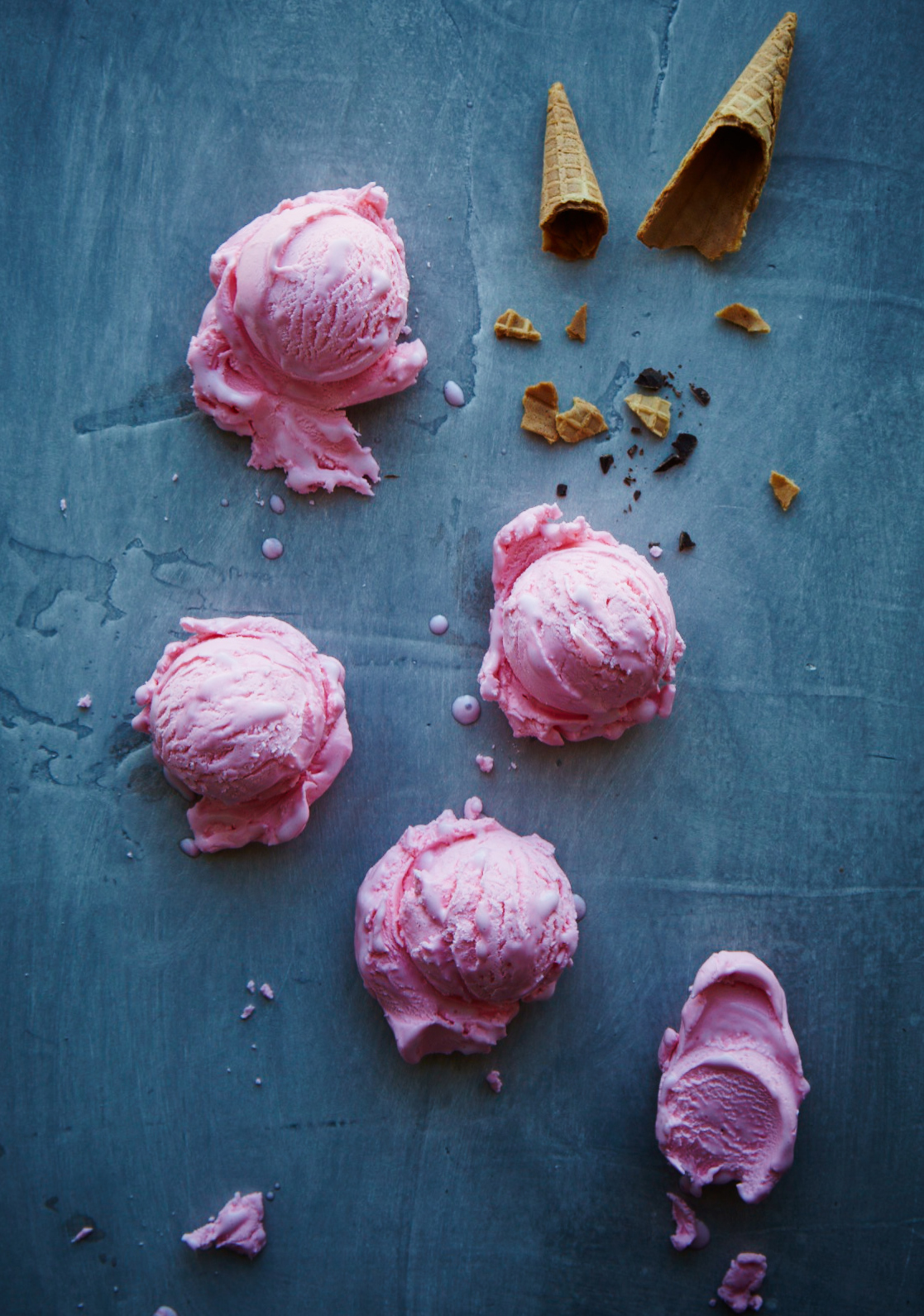 Food Styling * Prop Style * Strawberry Ice Cream * Deconstructed Ice Cream Cone * Stylist: Josephine Castellano JosCast.com Photographer: Robert Petrie Dasroc