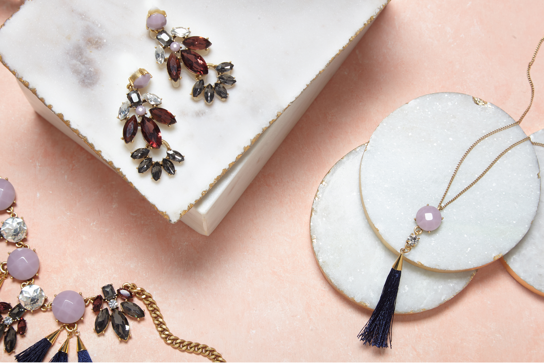 Prop Styling * Product Styling * Ann Taylor * Costume Jewelry * Tassel Jewelry * Marble Jewelry Box * Jewelry Photography * Prop Stylist: Josephine Castellano JosCast.com * Photographer: Alison Luntz