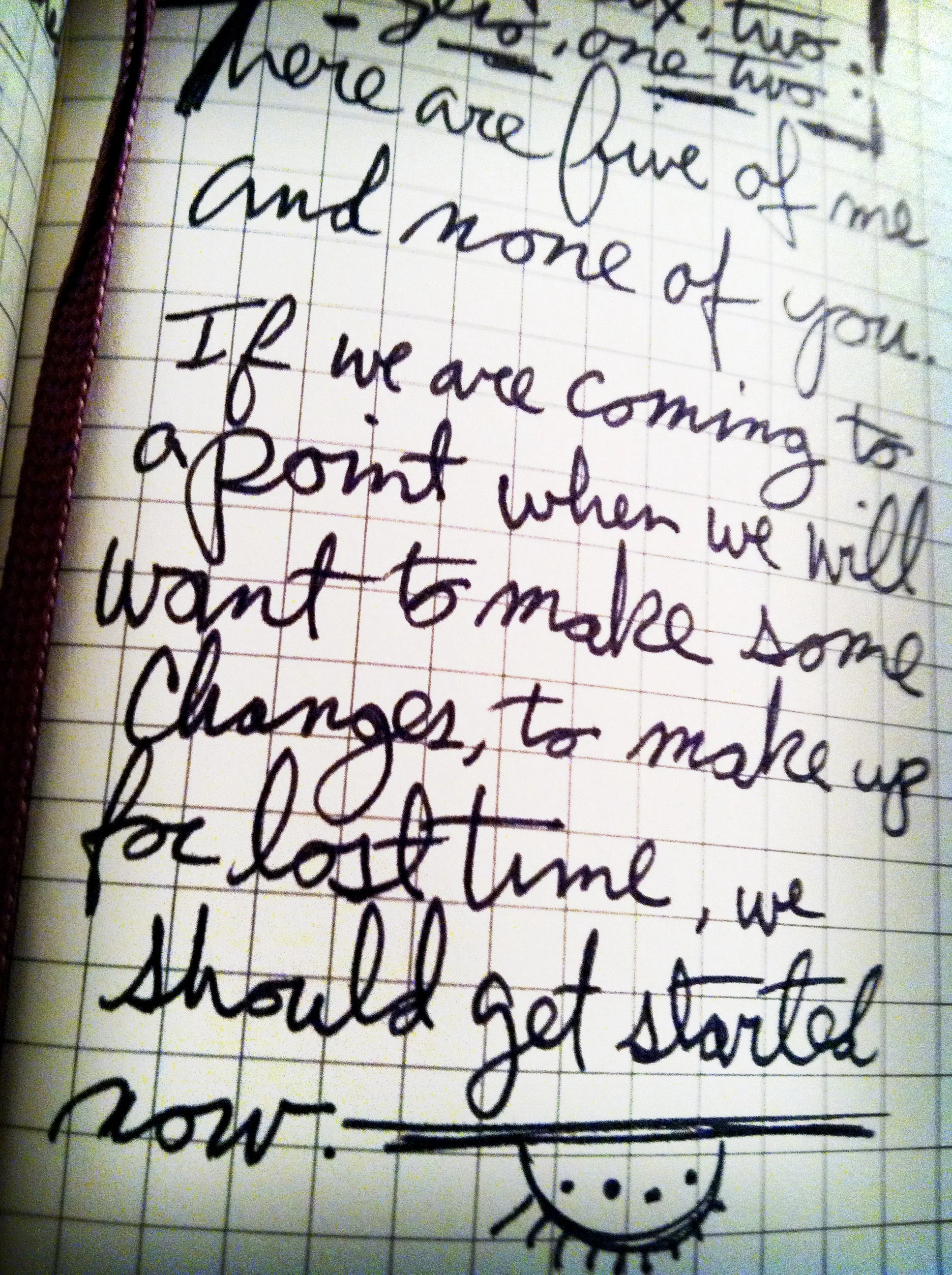 There are five of me and none of you. If we are coming to a point when we will want to make some changes, to make up for lost time, we should get started now. p. shaw