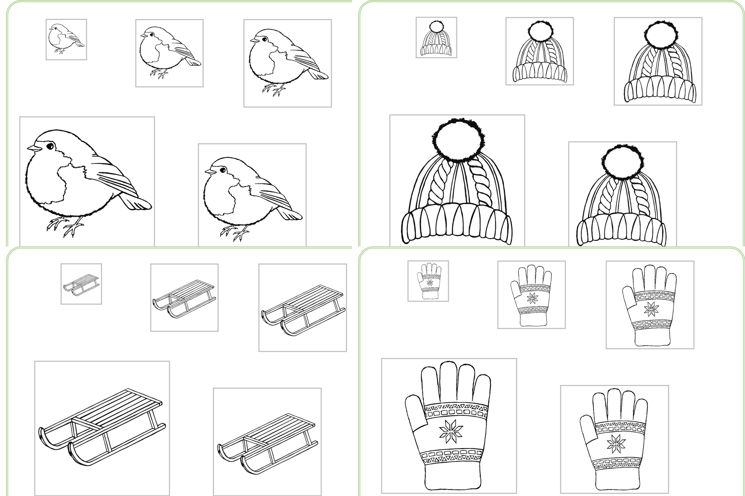 Winter Size Ordering Colour, Cut and Stick Activities