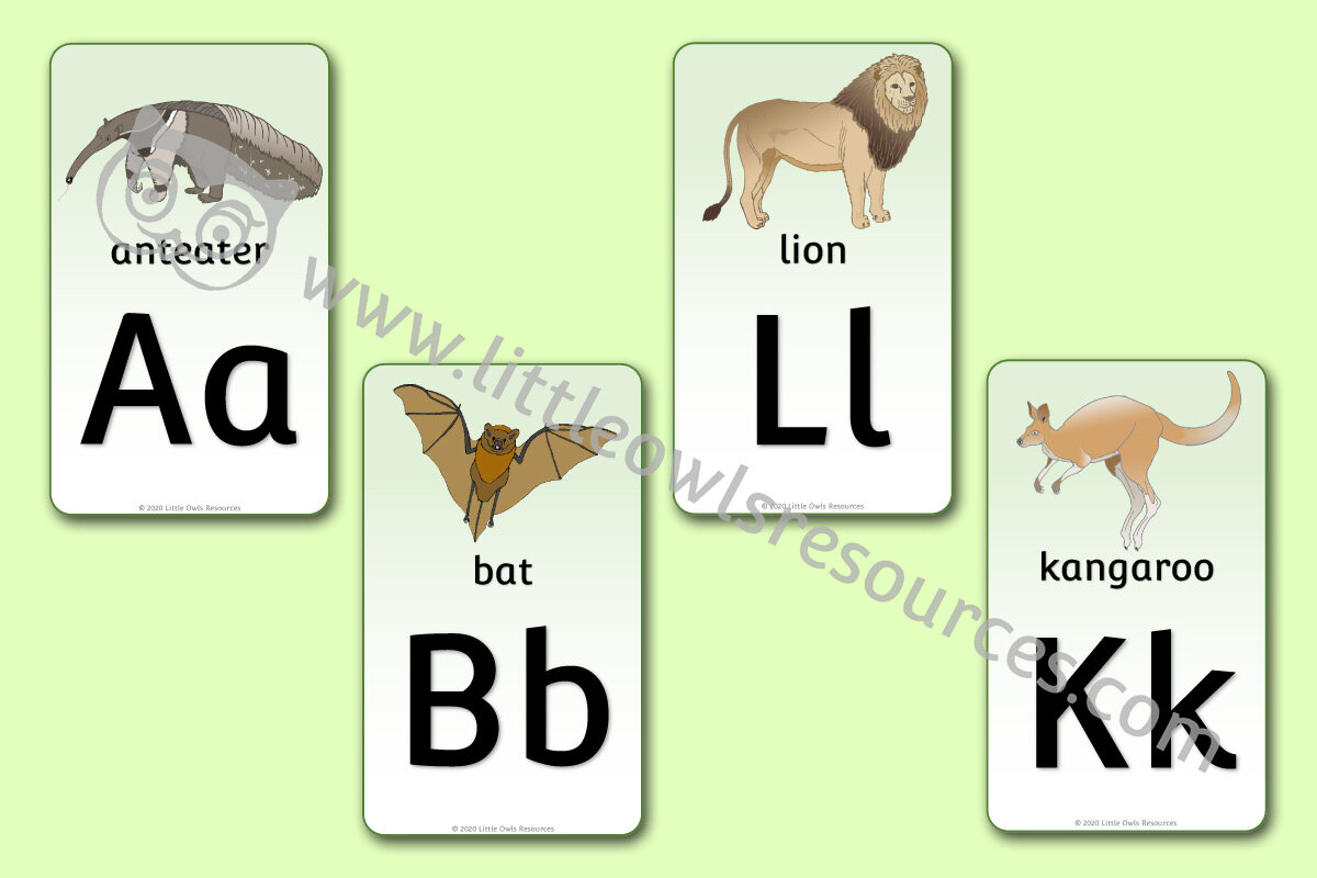 FREE Animal Vertical Flash Cards (Both Cases) printable Early Years/EY  (EYFS) resources/downloads — Little Owls Resources - FREE