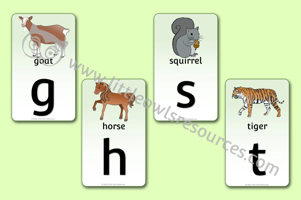 Free animal vertical flash cards (lower case) printable early years/ey  (eyfs) resources/downloads — little owls resources - free