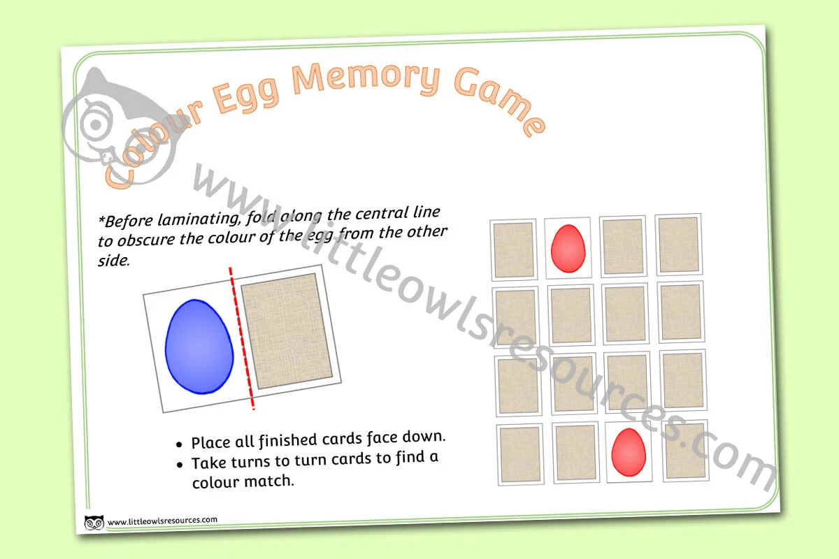FREE Colour Egg Memory Game printable Early Years/EY (EYFS) resource
