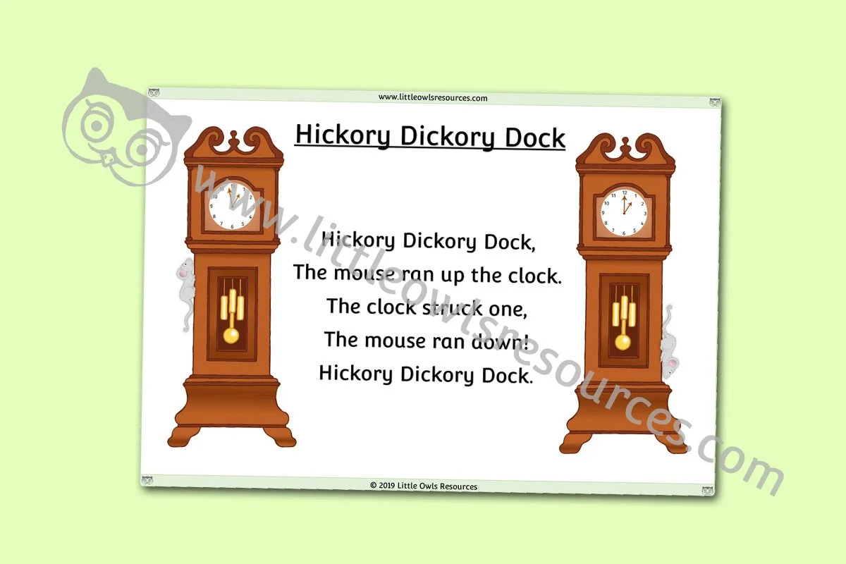 Free Hickory Dickory Dock Nursery Rhyme Printable Resources/Activities ...
