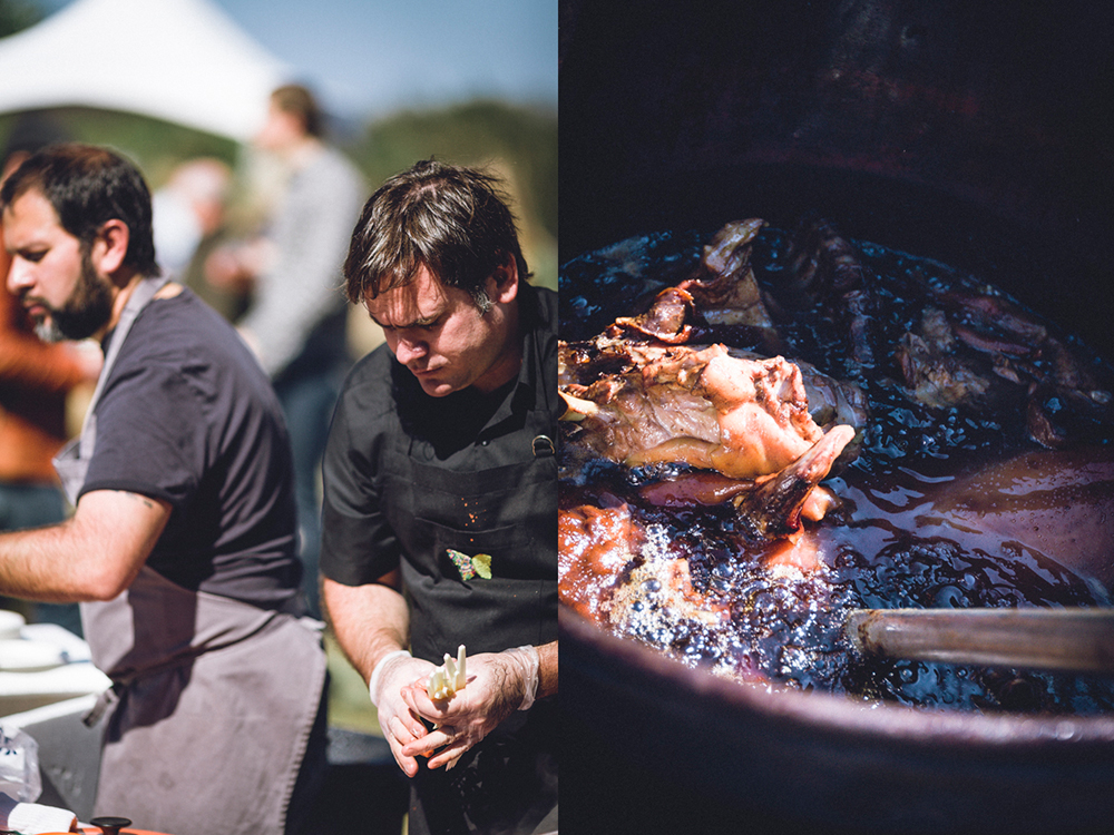 Enrique Olvera of Pujol (left) and Roberto Solís of Nectar at Cook It Raw: BBQ Perspectives in Charleston, SC. (Lechon)