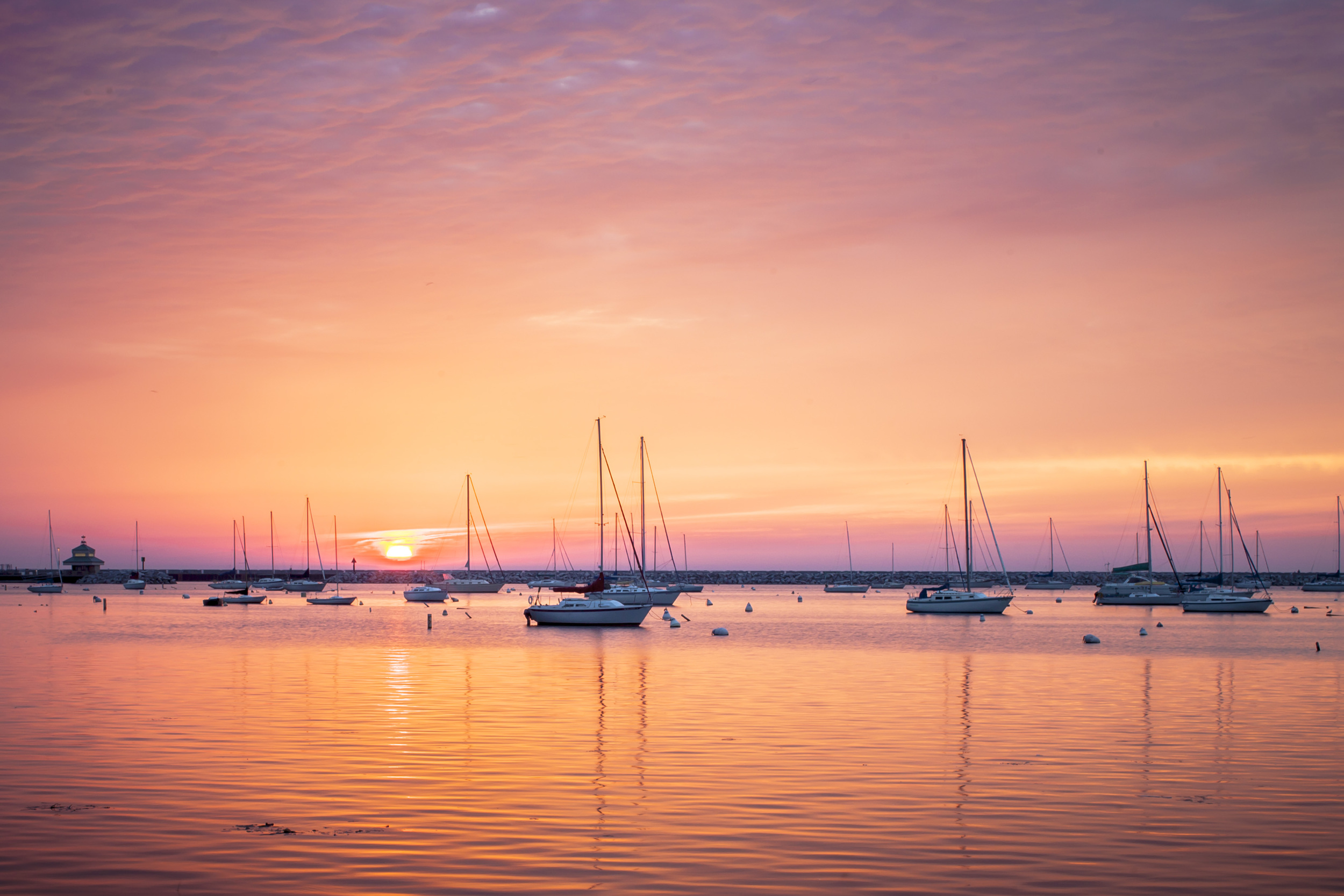 Sunrise over McKinley Marina. During Setup for USA Triathalon Age Group Nationals. MIlwaukee, Wi