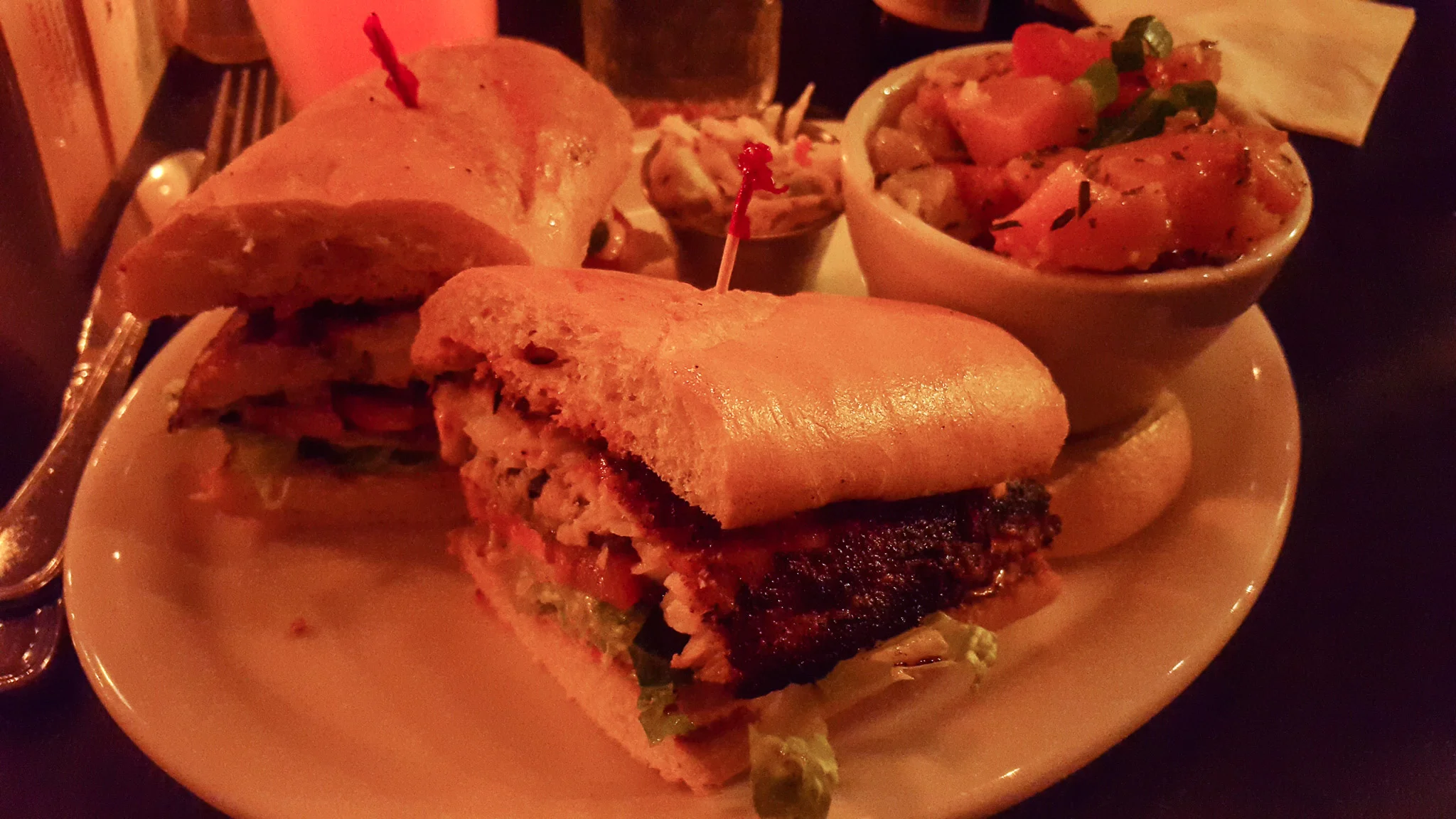 Tasty blackened catfish po boy at Miss Delta .