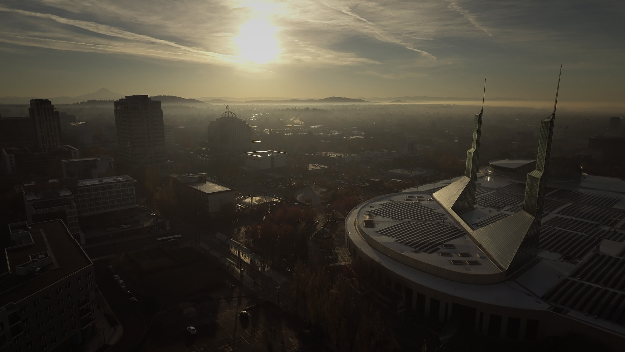 The Oregon Convention Center at sunrise