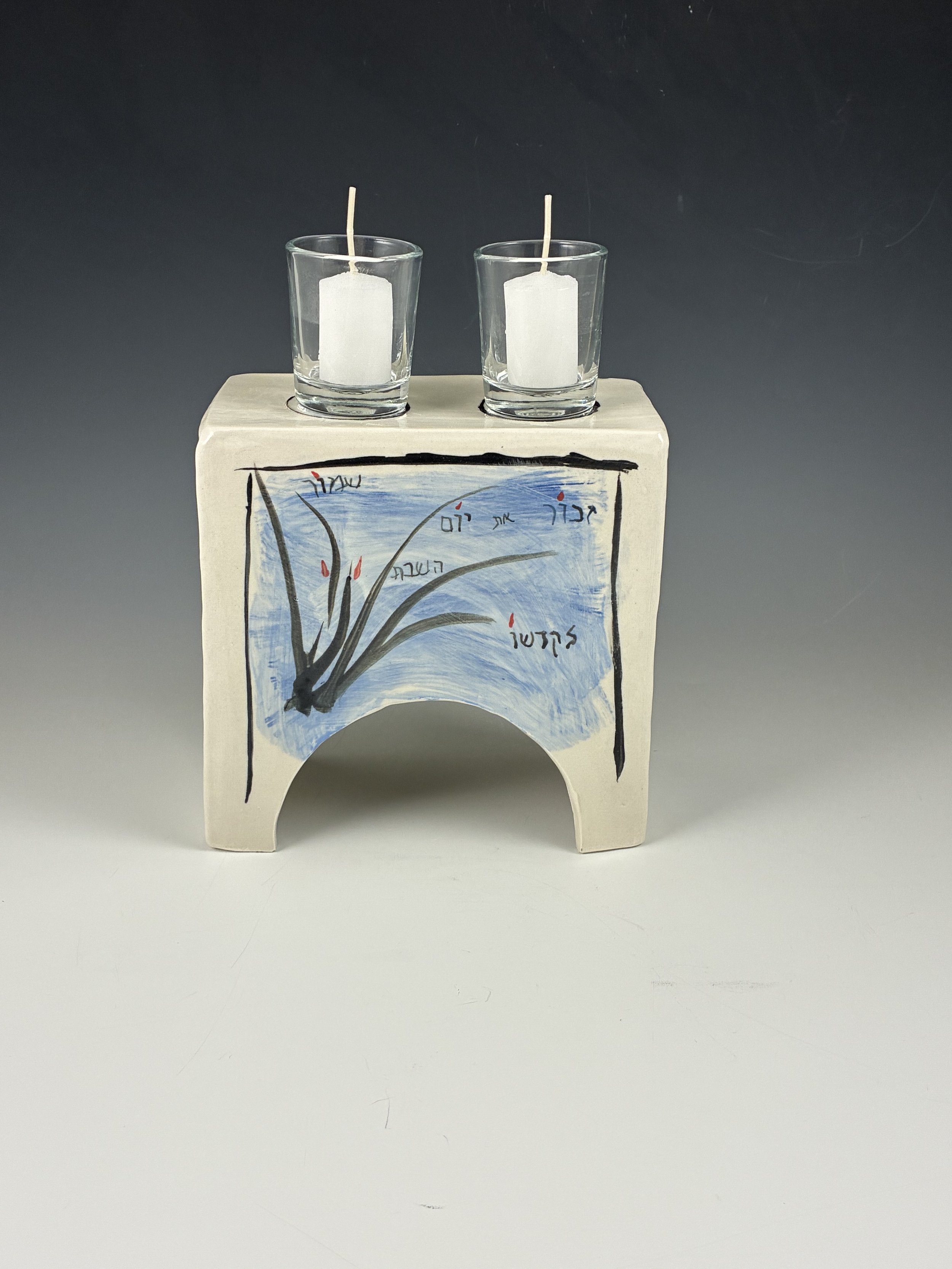 Elegant Shabbat Candle Holder for Two, handmade pottery by Mimi Stadler