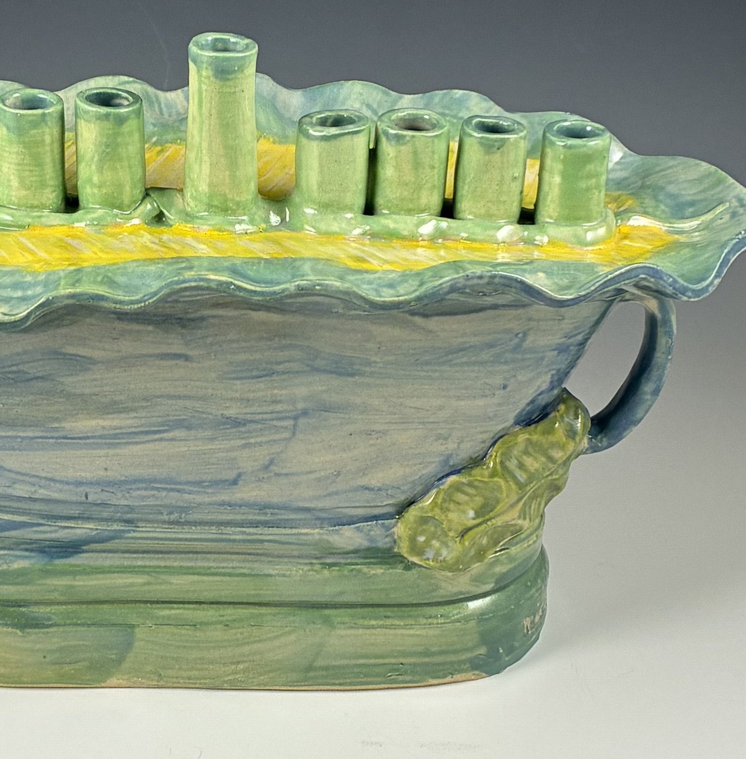 Artistic Leaf Design Hanukkah Menorah, handmade pottery by Mimi Stadler, view 2