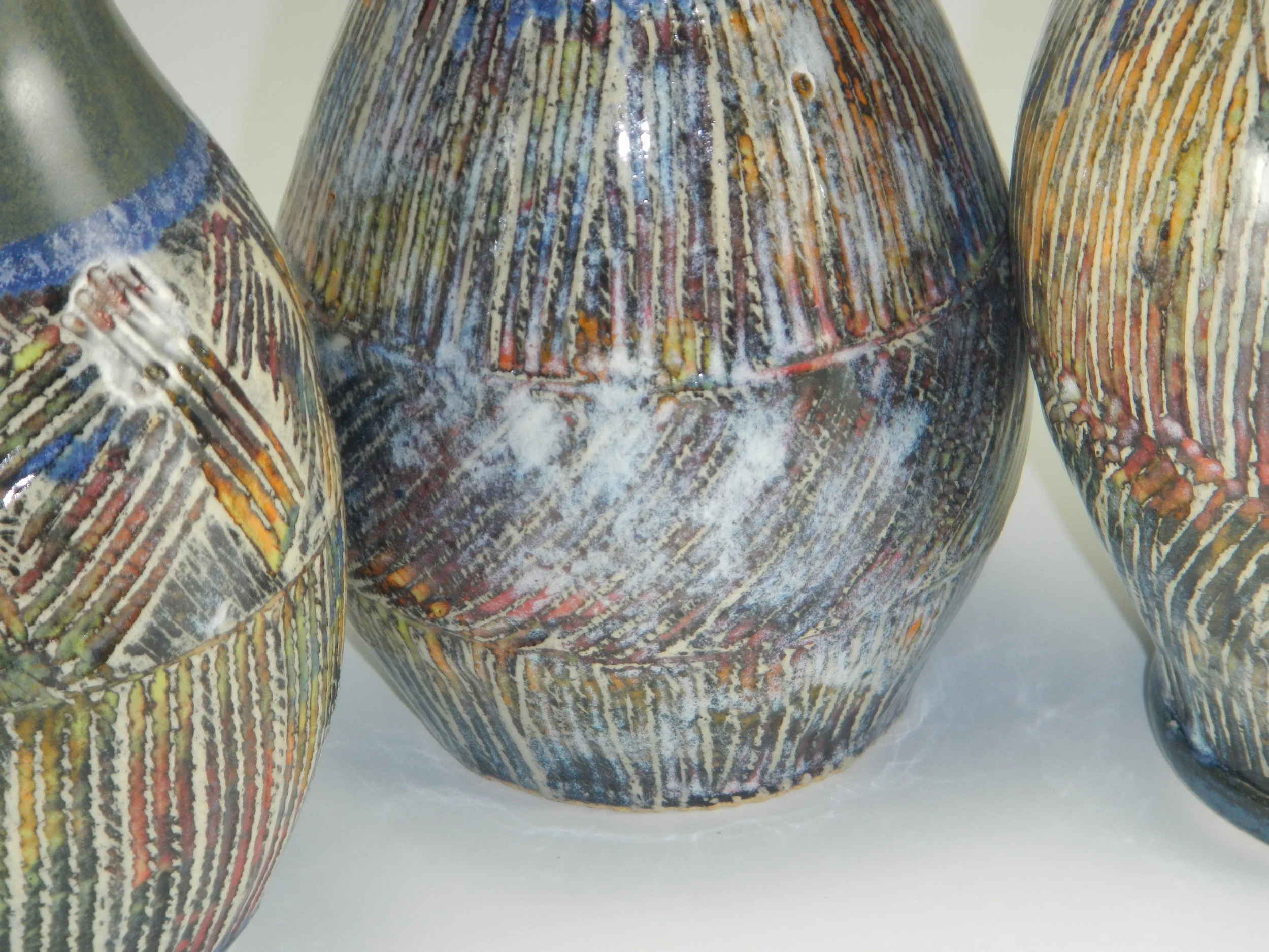 (Three Carved Vases, 2015, Mimi Stadler Pottery)