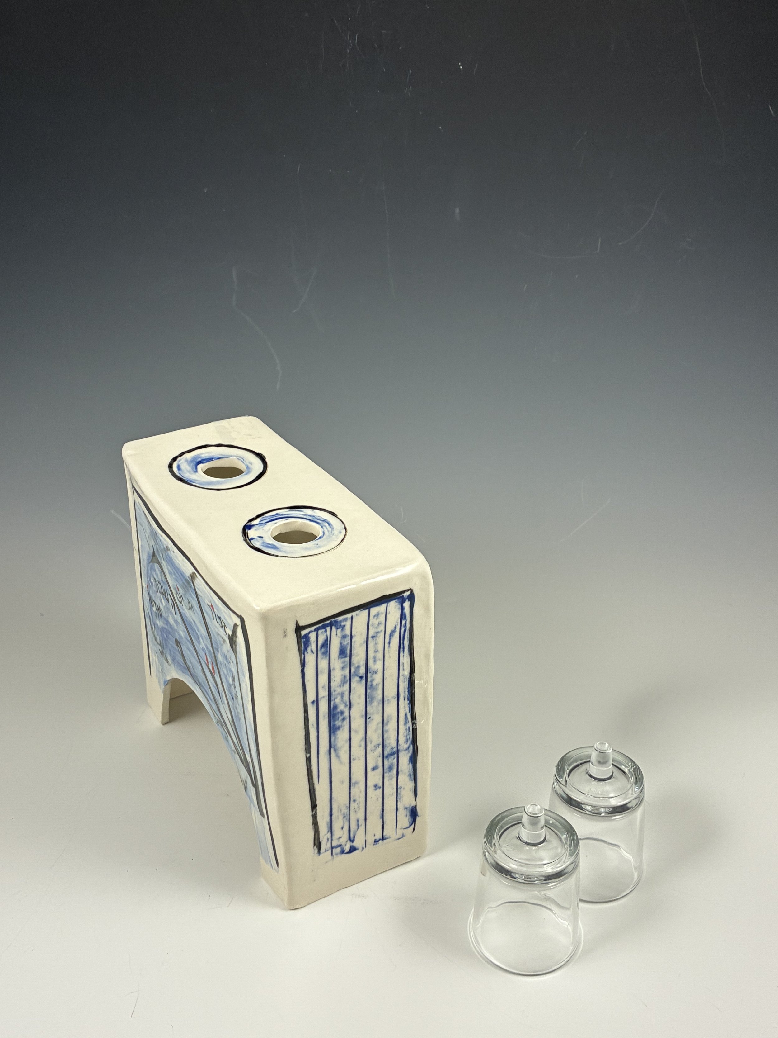 Elegant Shabbat Candle Holder for Two, handmade pottery by Mimi Stadler, view 3