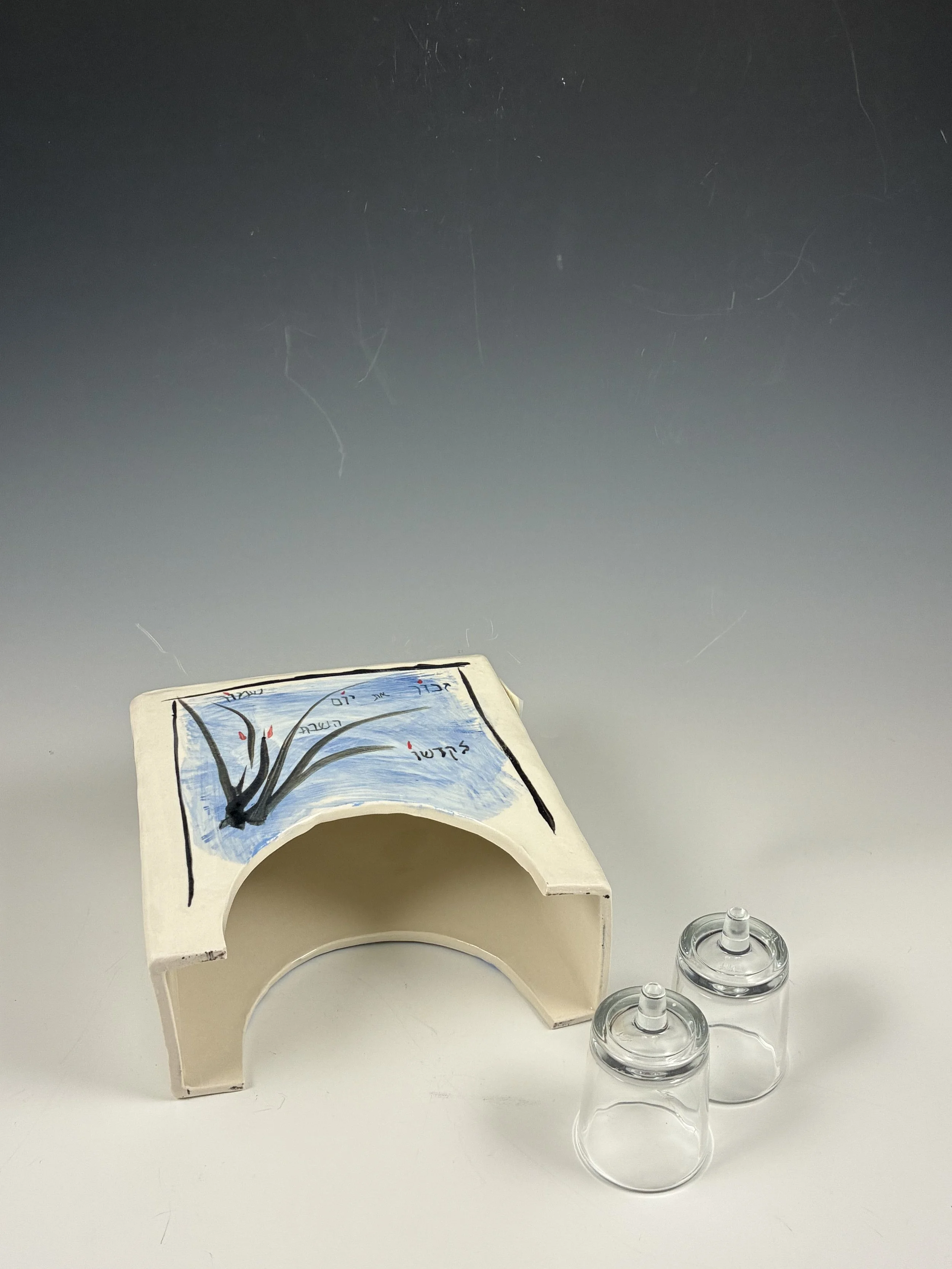 Elegant Shabbat Candle Holder for Two, handmade pottery by Mimi Stadler, view 4