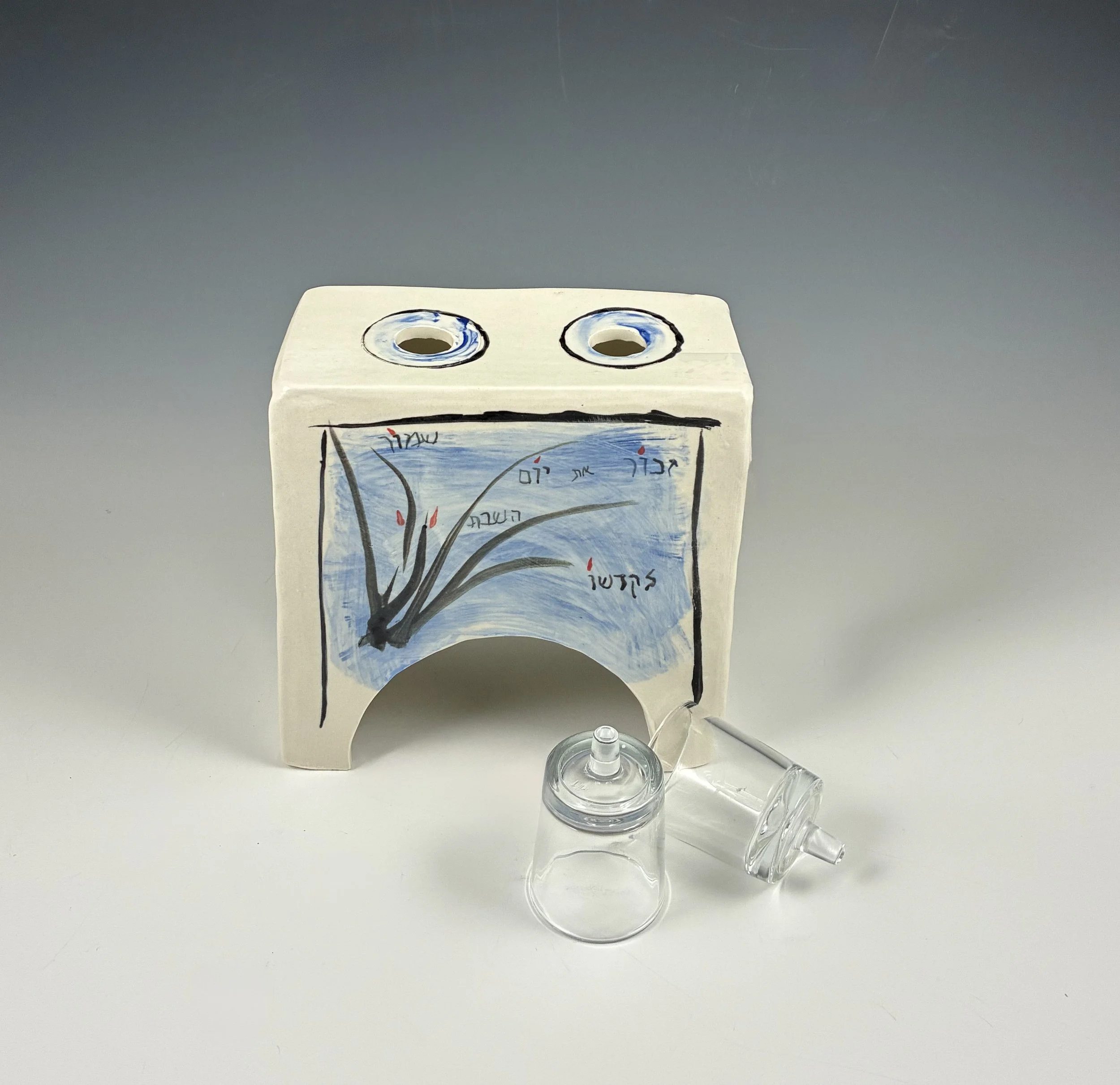 Elegant Shabbat Candle Holder for Two, handmade pottery by Mimi Stadler, view 2