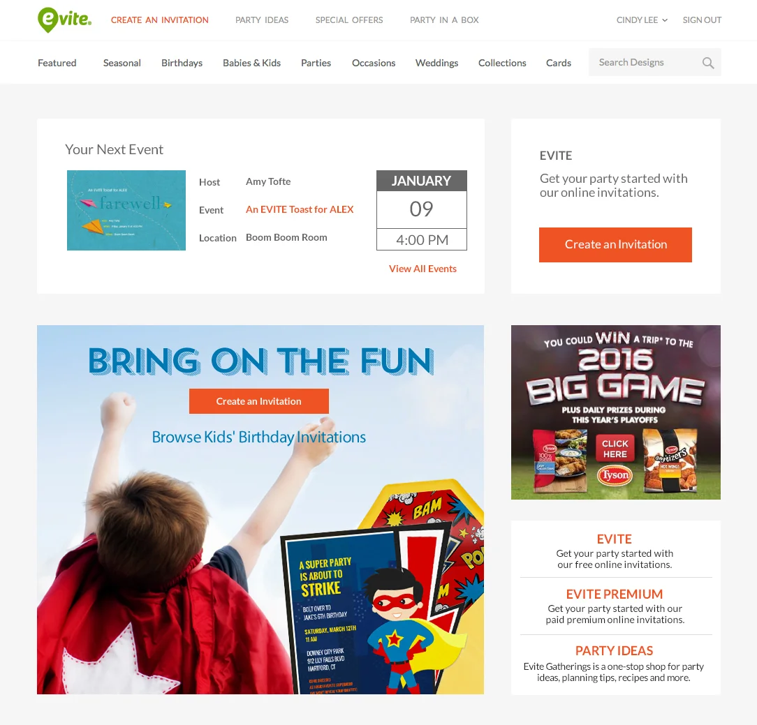 Sign-in Homepage Pane | Kids’ Birthday Invitations Mockup