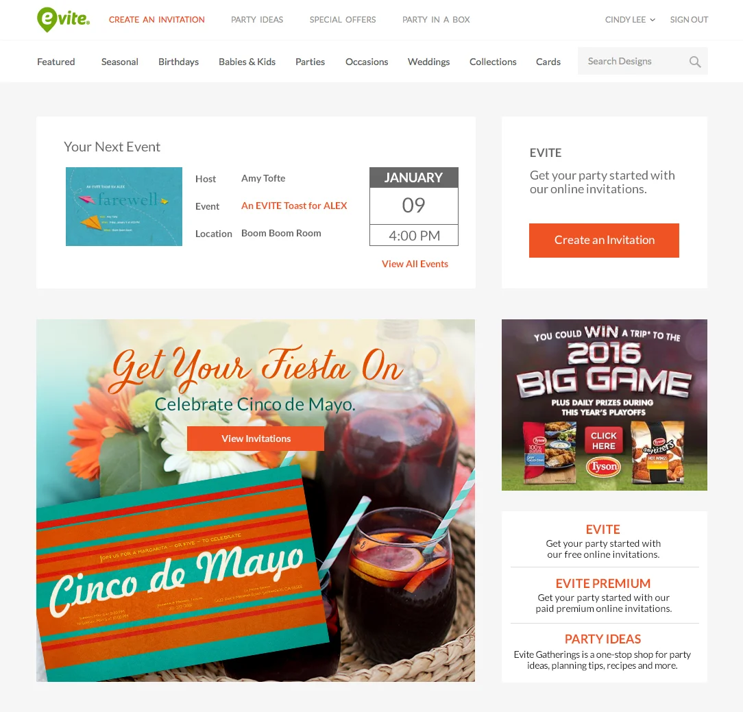 Sign-in Homepage Pane | Cinco de Mayo Invitations Mockup