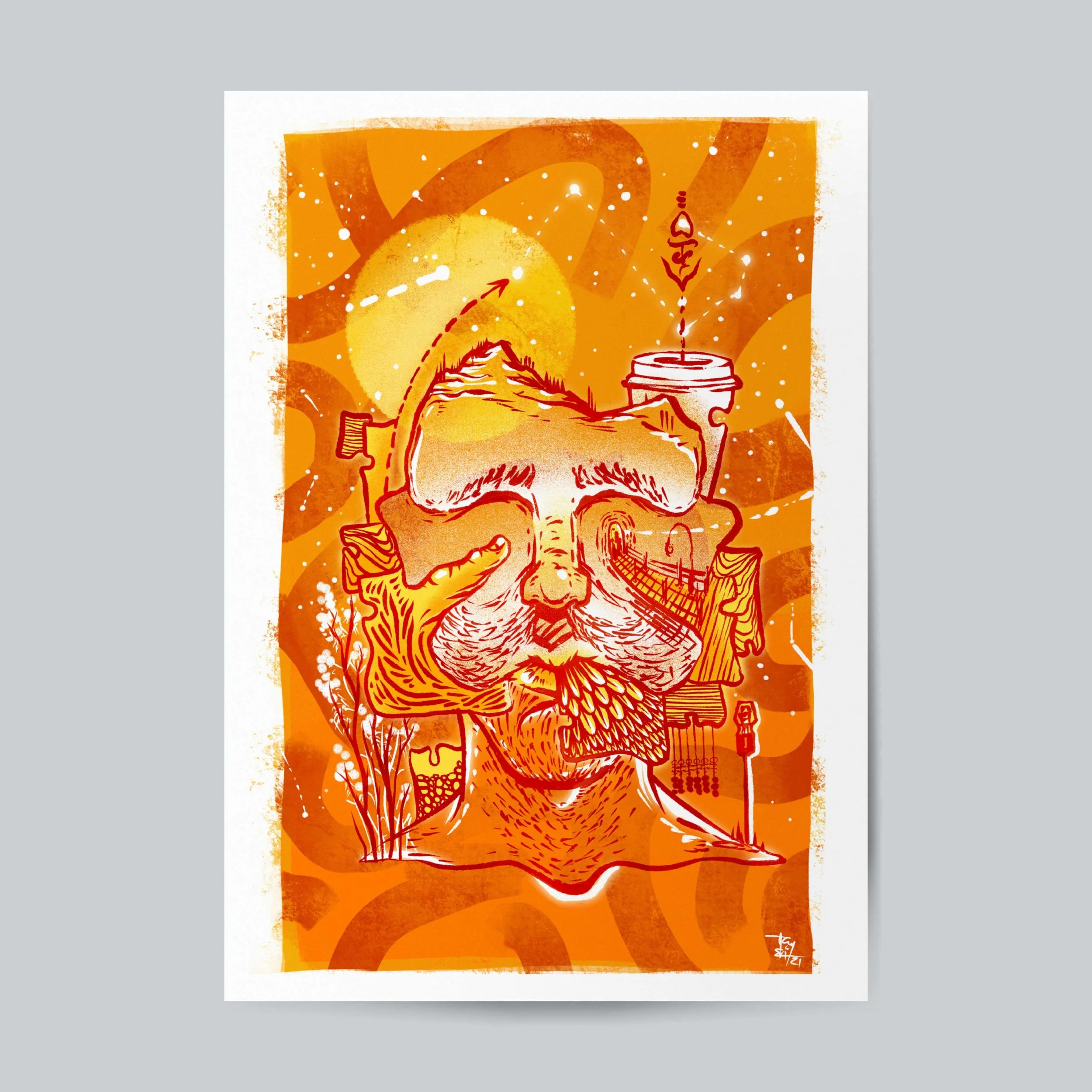 "Caffeinated, Horny, and Hyper Aware" 12" x 18" print