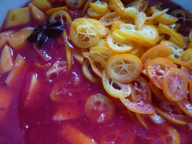 Orangen-, Mango- Kumquatmarmelade mit Orangenlikör