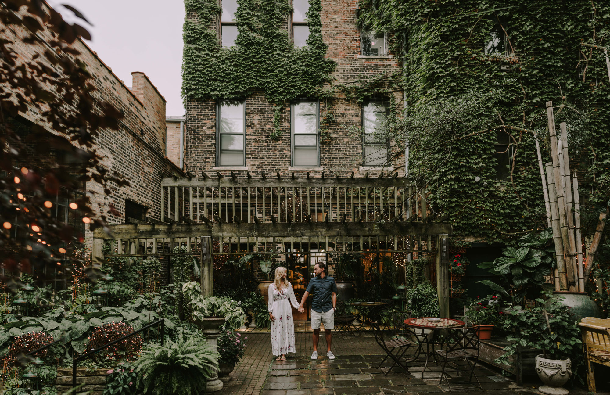  Marry & Matt McCoy taking their one year anniversary portraits in A New Leaf in downtown Chicago. This photograph is here because under all the wild that is the city this brought me so much peace! It's a must visit! 