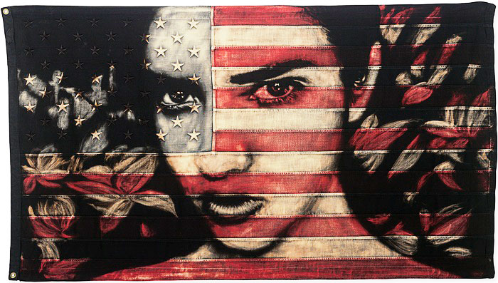 PAM GLEW -Haze, 2015 Dye and bleach on vintage American flag 38.58 x 64.17 in (97.99 x 162.99 cm) Estimate $5,500 - $7,500