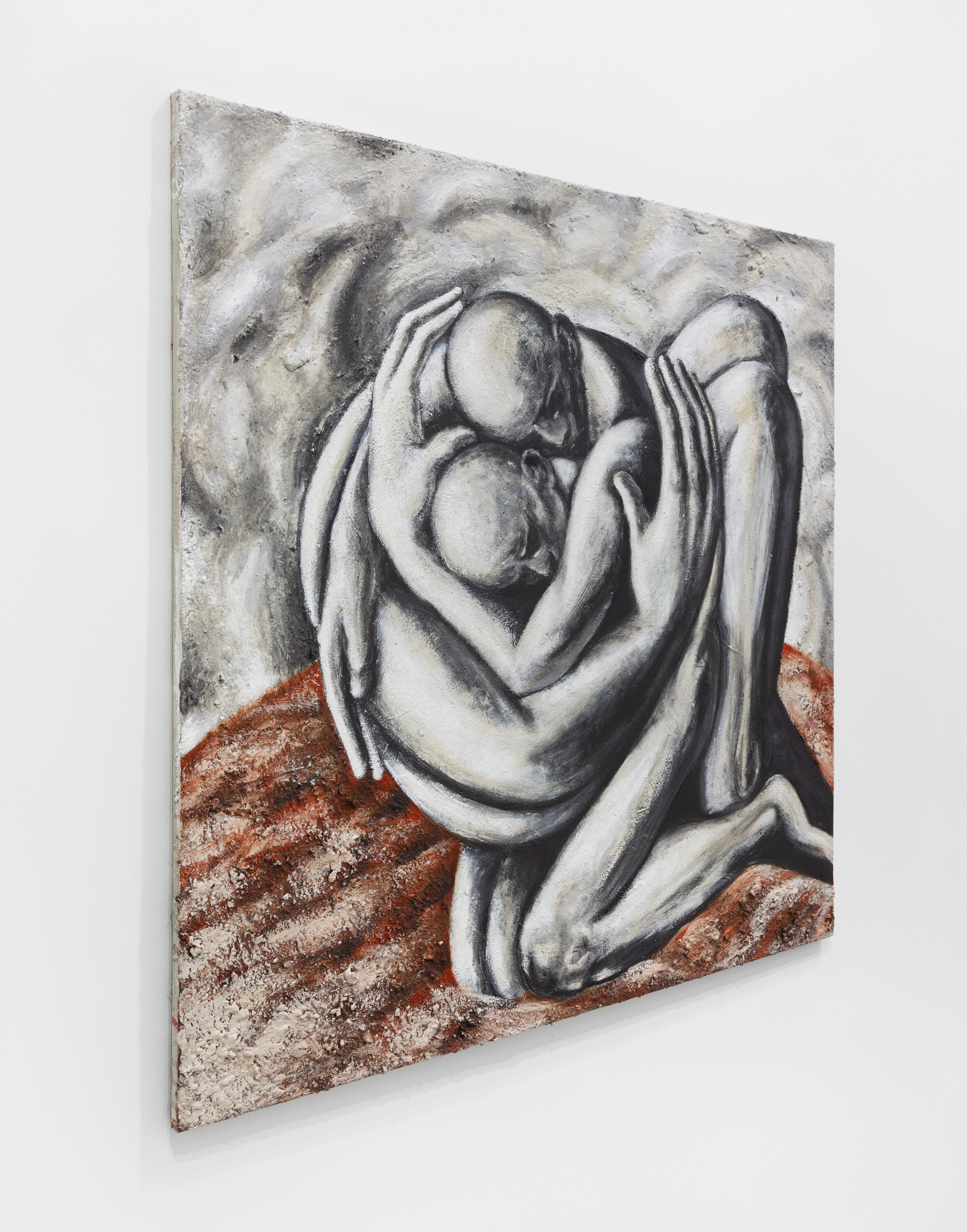   The Embrace  Graphite, filler, clay, PVA on canvas 40 × 40 in. (101.6 × 101.6 cm) 2021  Prints Available 