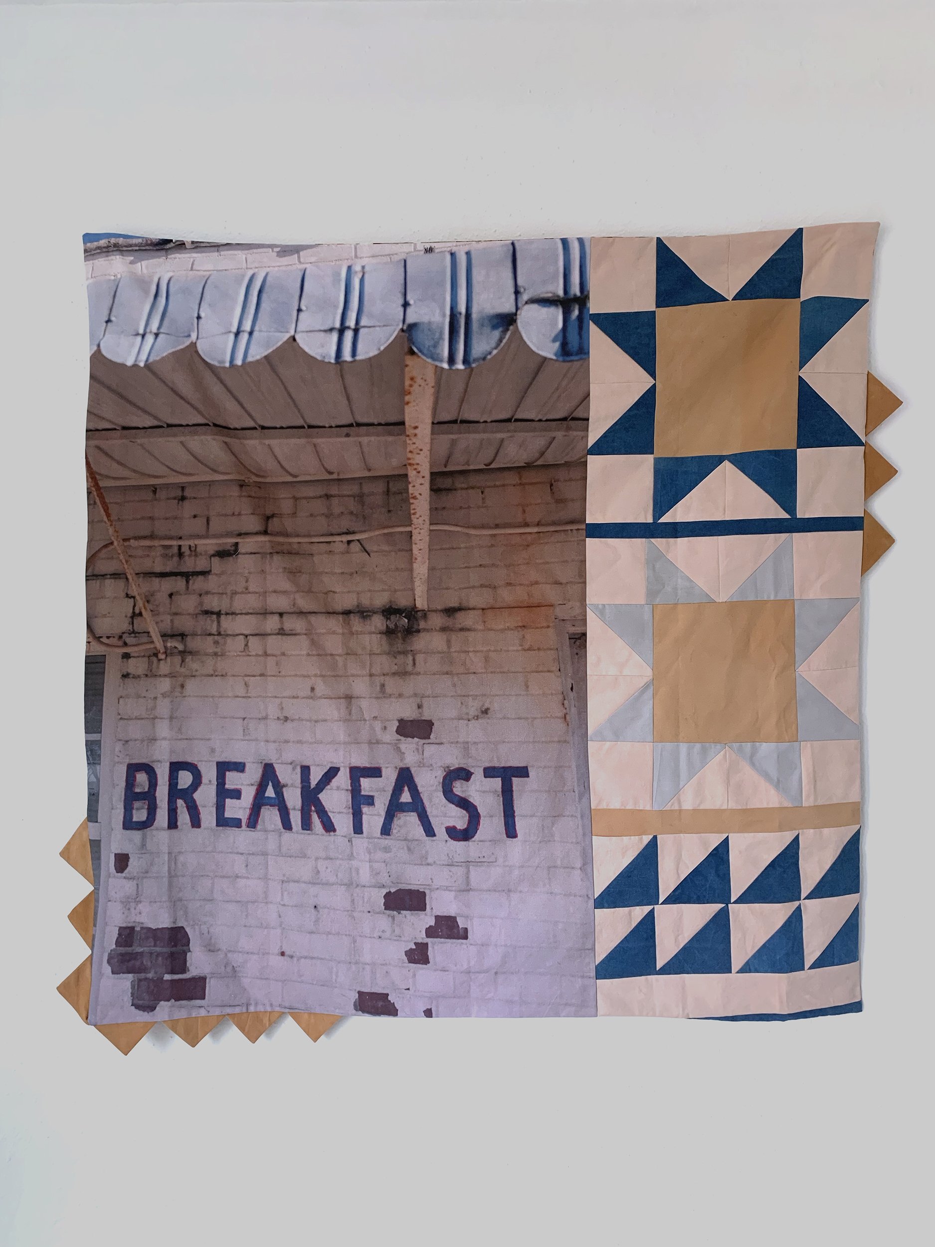 Somewhere On a State-Road Digitally Printed cotton, naturally dyed cotton (indigo, madder, quebracho), thread about 42 x 42 2022