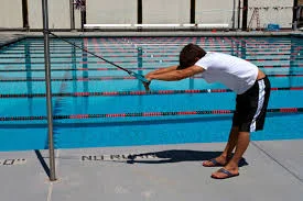 Example of start position for Swim Sim Standing. Tube could be placed lower on pole.