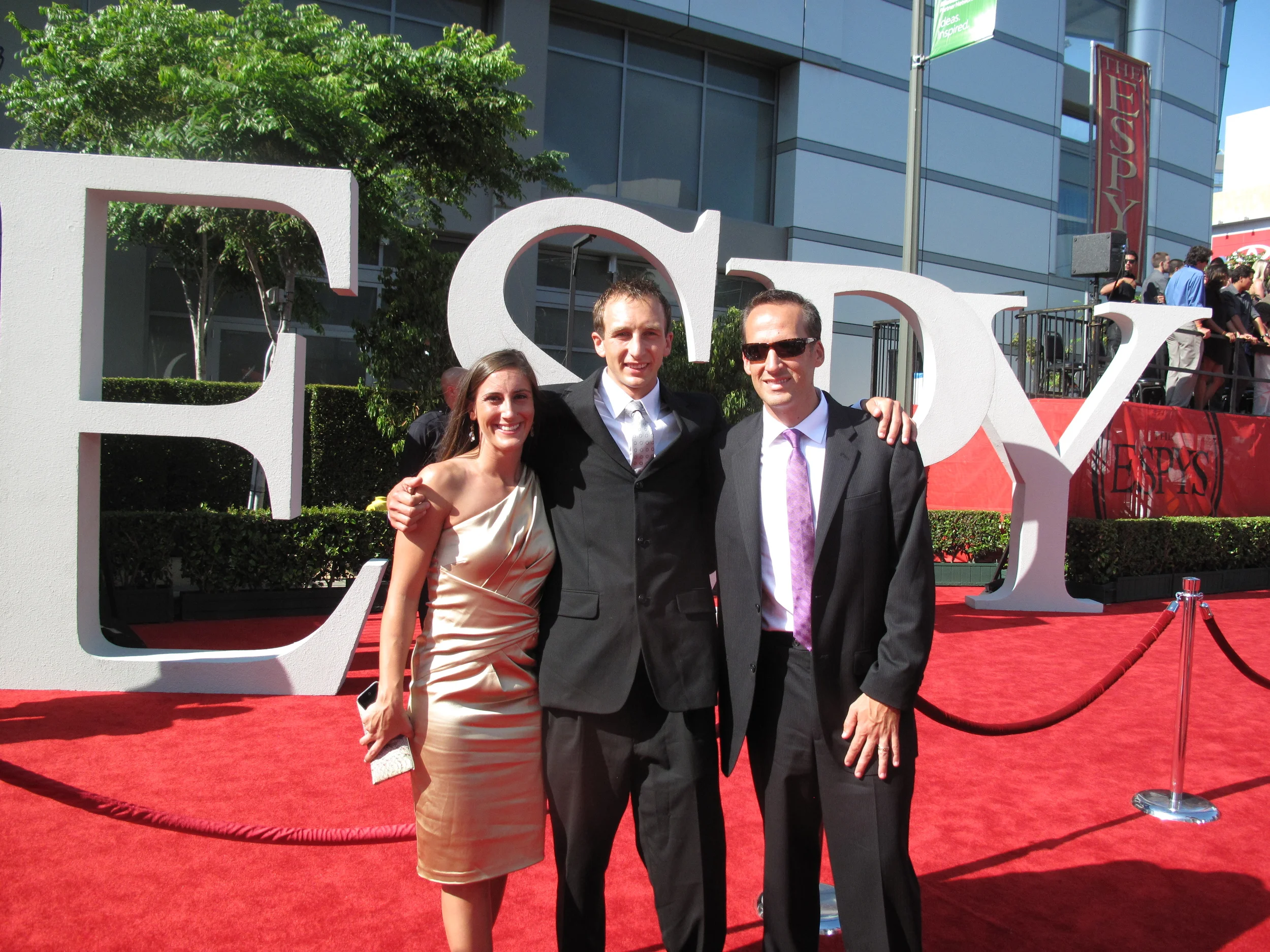 In 2011 I was a finalist for the ESPY for Best Male Athlete with a Disability. Here's my now fiancé Brittney Paisley, original guide Matt West and I on the red carpet in Hollywood just before the awards. The one-legged wrestler from Arizona State Anthony Robles won the award but don't worry, I'll be back!!! :) 